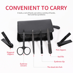 High Quality Black 6pcs Professional <strong>Men</strong> Pedicure <strong>Manicure</strong> <strong>Set</strong> With Pu Zipper Bag - Product Image 3