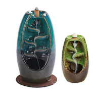 Porte-encens en céramique, 10 cônes inclus, brûleur en cascade pour encens, cônes fendus, deux tailles différentes, idéal pour cadeau