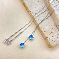 EManco Neue Damen Edelstahl PVD Verlobungs-/Büro-/Karriere-Ohrringe Blaue Zirkonia Anhänger-Ohrringe Schmuck 48-Stunden-Versand