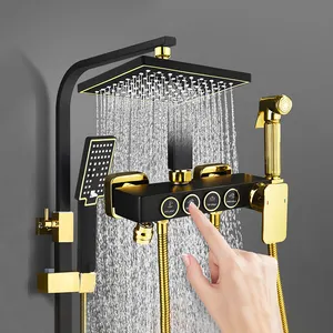 Bath shower mixer Square Bathroom Shower System Black Gold Mixer Bathtub Filler Faucet Bathroom Tap Thermostatic Shower Valve