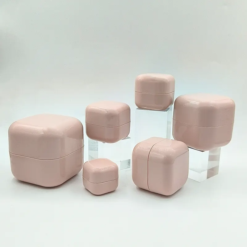 Roze Vierkante Vorm Cosmetische Shampoo Gezichtsverzorgingscrème Verpakking Plastic Potten Schroefdop Bodylotion Containers 100G