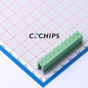 DB2ER-5.0-10P-GN Plug-in Terminal Block Bent Lead Through Hole,P=5mm Connector Board-to-Board / Socket - Open 1x10P 5mm Green - Product Image 2