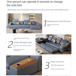 Sofá Cama Modular Moderno, Creativo, Multifuncional, de Tela, <span class=keywords><strong>con</strong></span> Almacenamiento, de Doble Uso, <span class=keywords><strong>con</strong></span> Estructura de Madera, de 3 Plazas, para Sala de Estar - Product Image 3