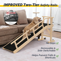 Rampe réglable en bois pour animaux de compagnie (chiens et chats) avec barrières latérales, pente de 20 degrés pour canapé, lit et meubles d'intérieur, assemblage requis