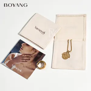 Boyang couleur personnalisée enveloppe réutilisable rabat collier anneau boucle d'oreille emballage sac coton pochette à bijoux