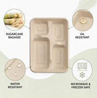 Plateau de service compostable et biodégradable en bagasse de canne à sucre à 4 compartiments avec couvercle pour buffet