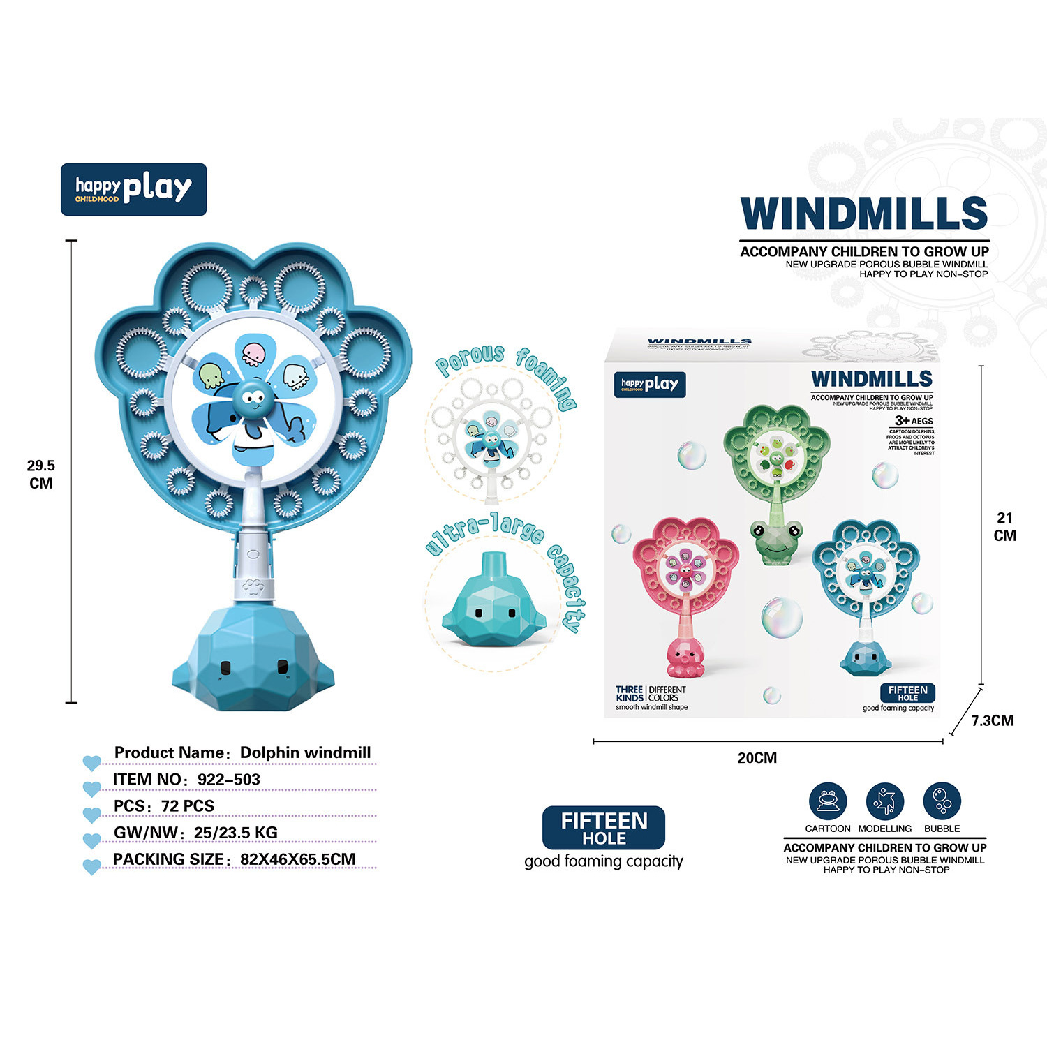 Dolphin Windmill Bubble Sticks (English Color Box)