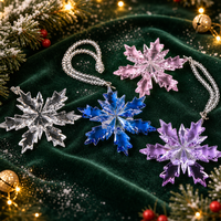 Ornement flocon de neige en cristal K9 facetté, pendentif suspendu pour sapin de Noël, attrape-soleil avec chaîne de perles pour décoration de fenêtre de voiture