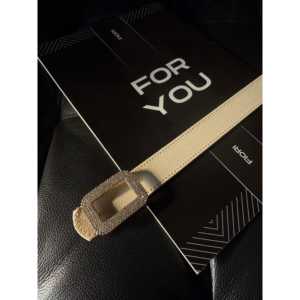 Cinturón para mujer Fiori con hebilla cuadrada de diamantes de imitación, cinturón informal de tela de poliéster para uso diario - Product Image 3