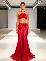 Ensemble deux pièces Bettergirl 2026 Nouvelle Collection – Jupe moulante sexy en satin couleur unie avec dos nu et décolleté halter