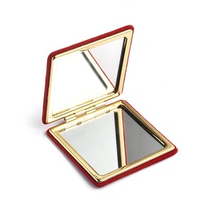 Deboseed Custom Logo Red PU Cover Square Fashion Women Pocket <b>Mirror</b> - Product Image 5