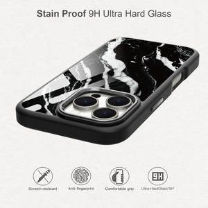 Coque personnalisée antichoc en <span class=keywords><strong>verre</strong></span> <span class=keywords><strong>trempé</strong></span> anti-jaune, <span class=keywords><strong>motif</strong></span> marbre noir, coque de téléphone magnétique pour iPhone 16 Pro Max - Product Image 3