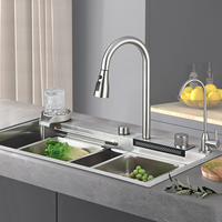 Évier de cuisine en acier inoxydable avec cascade Robinet extractible Évier unique avec tasse à haute pression Lavabos de bar pour café de blanchisserie