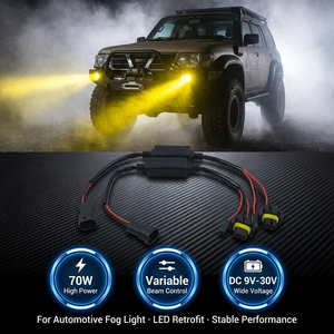 Kit <span class=keywords><strong>de</strong></span> câblage universel pour phare antibrouillard <span class=keywords><strong>automobile</strong></span> à <span class=keywords><strong>faisceau</strong></span> variable 70W, DC 9-30V avec câble en cuivre pur 20AWG pour éclairage auxiliaire LED - Product Image 1