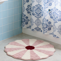 Thick Fluffy Microfiber Cute Bath Mat Pink Flower Pattern Absorbent Tufted Shaggy Non Skid Washable Bathroom Carpet