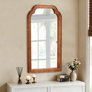 Yellowish Brown 24x36 Solid Wood Frame Rounded <b>Corner</b> Decorative Mirror For <b>Bedroom</b> Bathroom Living Room Entryway - Product Image 2