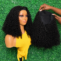 Wig Rambut Manusia Pixie Curly Brazilian Virgin Headband Double Drawn Full Density Non Lace