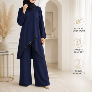 Set di Abbigliamento Islamico Arabo all'Ingrosso, 2 Pezzi, Completo Abaya per Donne Musulmane, Top con Collo a O e Pantaloni - Product Image 4