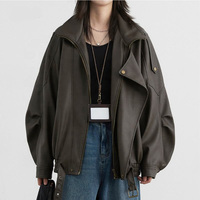 Mehrab Veste en similicuir pour femme, style motard vintage, coupe ample, à grands revers et épaules tombantes, élégante et personnalisée