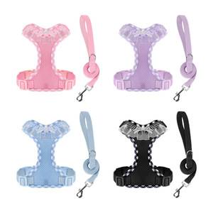 Harnais pour chien en dentelle et maille à carreaux avec laisse, gilet réglable pour petits chiots et chats, laisse pour chien - Product Image 5
