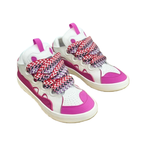 Zapatillas Casuales Blancas con Bloques de Color Magenta, Cuero Genuino, Cordones Tejidos con Diseño Chevron para Mujer, Perforadas, para Uso Diario, Estilo Urbano - Product Image 3