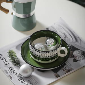 Retro Green Ceramic Coffee <b>Cup</b> <b>Saucer</b> Set Large Capacity Creative Nordic Style Modern Porcelain Tea Afternoon Mug Flower <b>Cup</b> - Product Image 3