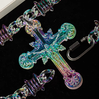 Nouveau Collier Croix Acrylique 3D, Tendance 2024, Bijou de Mode, Chaîne Iridescente Style Hip Hop Jésus à Maillons Épineux, Chaîne Laser Transparente pour Homme