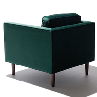 Fauteuil en velours vert émeraude avec pieds en bois massif, chaise longue moderne, canapé individuel rembourré pour hall d'hôtel, restaurant, réception