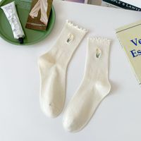 Chaussettes en coton pour femmes, style coréen, couleur unie, mignonnes, à volants, pour tous les jours, broderie personnalisée