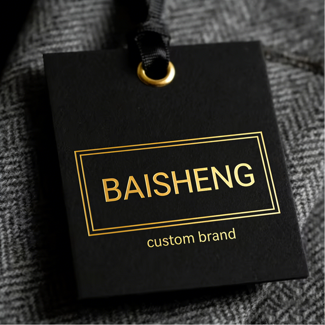 Custom Black Hot Stamping Hang Tags for Clothing Luxury Brand Labels with Gold Foil Printing Personalized Garment Price Tags