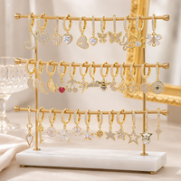 Boucles d'oreilles créoles en zircon plaqué or 18 carats, pendantes CZ, en forme de cœur, papillon, étoile, lune, pour femme