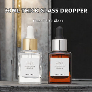 Flacon compte-gouttes carré en verre transparent à fond épais de 30 ml pour huiles essentielles et cosmétiques, givré, estampage à chaud, logo personnalisé - Product Image 2