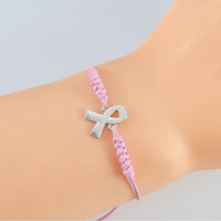 Bracelets tressés en macramé tendance avec breloque ruban rose sensibilisation au cancer, en alliage, pour cadeaux