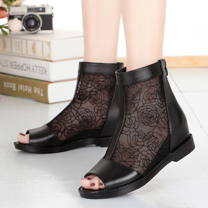 Primavera Novo Design Alta Top Sandálias para As Mulheres Grossa Salto <span class=keywords><strong>Peep</strong></span> <span class=keywords><strong>Toe</strong></span> Verão Alta Qualidade Botas De Couro Genuíno - Product Image 4