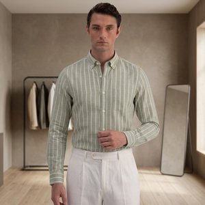 Camisa de Vestir a Rayas para Hombre, Manga Larga, Cuello con Botones, Informal, Transpirable, para Verano, 100% Algodón, Marca Enovate - Product Image 3