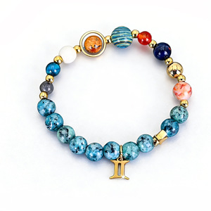 Pulseras de Cuentas de Piedra de Lapislázuli Azul con Manchas Negras de Ocho Planetas <span class=keywords><strong>y</strong></span> Doce Constelaciones Daisy <span class=keywords><strong>Y</strong></span>, Venta Caliente, al por Mayor - Product Image 5