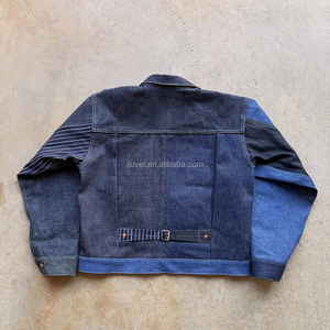 Giacche <span class=keywords><strong>in</strong></span> Denim OEM da <span class=keywords><strong>Uomo</strong></span> con Patchwork, Orlo Grezzo, Plissettate, con Bottoni, Stile Vintage Oversize, Giacche Corte <span class=keywords><strong>in</strong></span> Maglia Grezza per <span class=keywords><strong>Uomo</strong></span> - Product Image 2