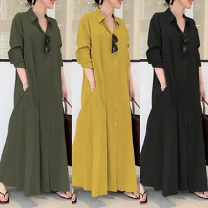 8230424 Fashion Women's Spring Summer Autumn Casual Loose Fit Plus Size Satin Shirt Collar Long Sleeve Panel Dress
