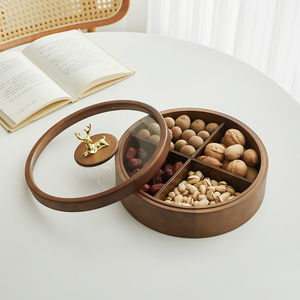 가정 구획과 중국 스타일 단단한 나무 과일 사탕 상자 호두 뚜껑 너트 트레이 말린 과일 스낵 저장 식품 사용 - Product Image 2