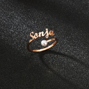 Personalized <b>Name</b> <b>Ring</b> For Women Rose Gold Plated Pearl Letter Design Classic Daily Wear Jewelry Gift - Product Image 5