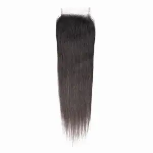 Lan-Daisy peruano reta cabelo humano laço encerramento 4X4 parte livre 150% densidade três partes e fechamento da parte média