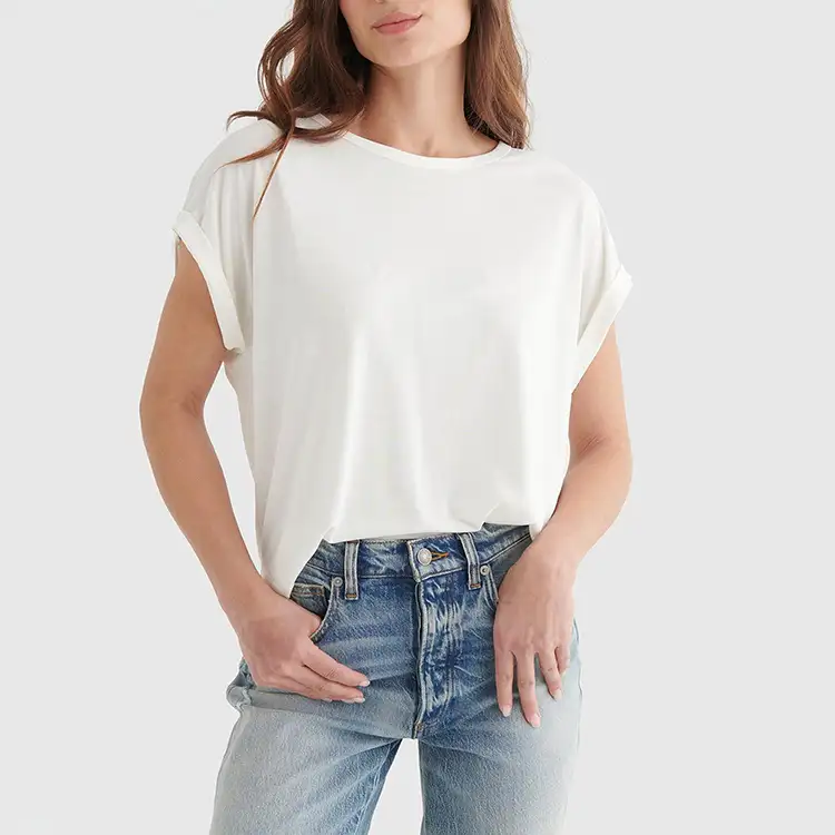 T-shirt pour femmes, vêtement à manches courtes avec col rond, simple et décontracté, en coton, blanc et blanc