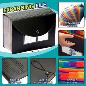 Classeur accordéon extensible noir à 24 pochettes pour factures et coupons, organiseur de documents portable - Product Image 2