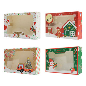 Christmas Themed Rigid Paperboard Gift <b>Boxes</b> with Window Red and Green Design Four-Color Printing Recyclable Rectangle Shape - Product Image 2