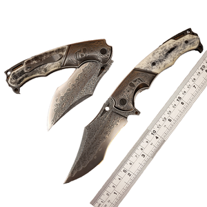 Custom Handmade DIY OEM Folding Pocket <b>Knife</b> 67-Layer Forged Damascus Steel Blade <b>Bone</b> <b>Handle</b> for Daily use - Product Image 1