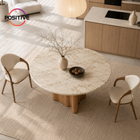 Table à manger ronde en marbre avec pieds en bois massif, mobilier de salle à manger moderne, table de cuisine contemporaine, mobilier de maison