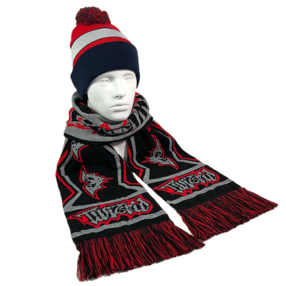 OEM high quality acrylic men football team soccer sport fans knitted scarf custom with logo