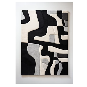 Tapis en laine tufté à la main de qualité supérieure abstrait noir et blanc Style moderne pile haute pour usage domestique ensemble rectangulaire - Product Image 6