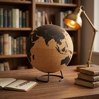 Globe terrestre rotatif à 360° en liège naturel fait main DINGYE, écologique, avec marqueur de voyage, outil éducatif pour la maison