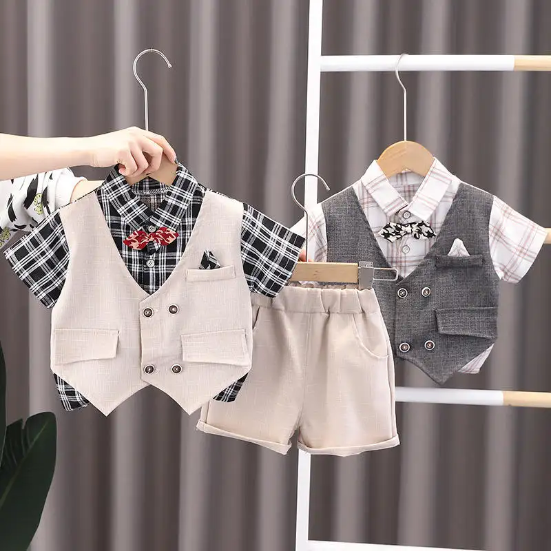 New Handsome Boy Two-piece Suit Baby Boy False 2 Costumes